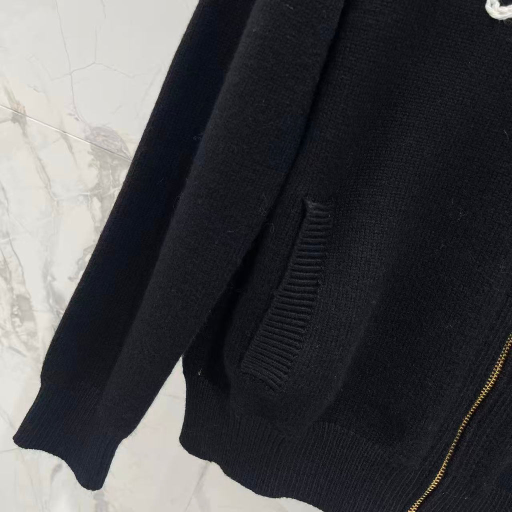 3D Embroidery Zip-Up Knit Jacket