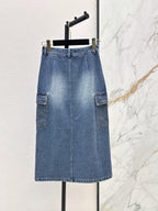 Cargo Denim Midi Skirt