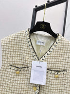 Check Tweed Cropped Vest V-Neck