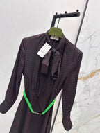 Ribbon-Tie Subtle Pattern Dress