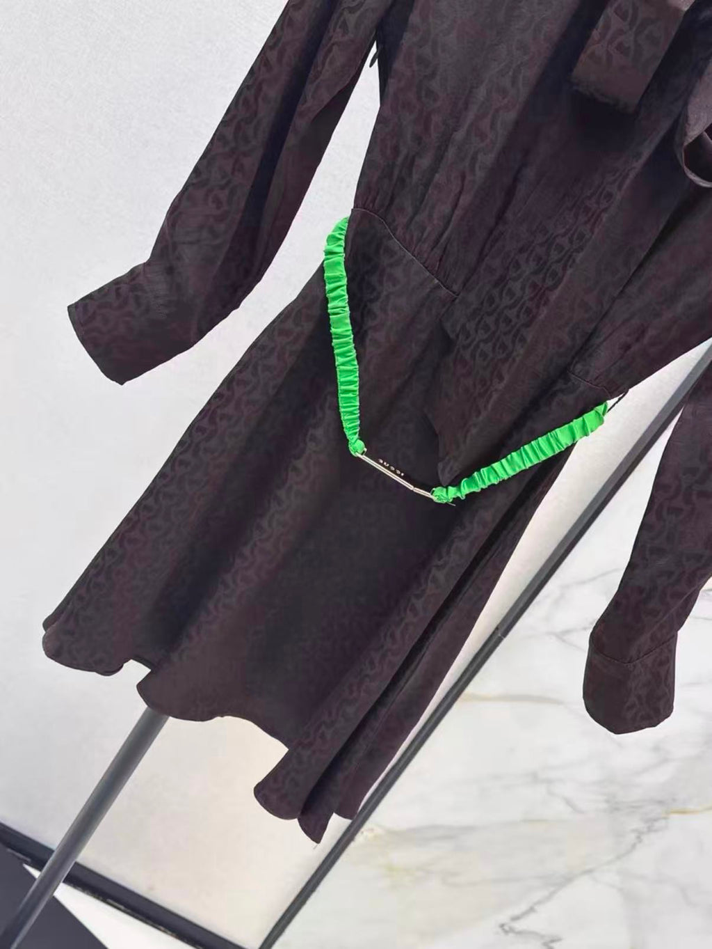 Ribbon-Tie Subtle Pattern Dress