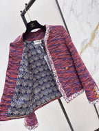 Red-Blue Mixed Tweed Jacket and Skirt Set