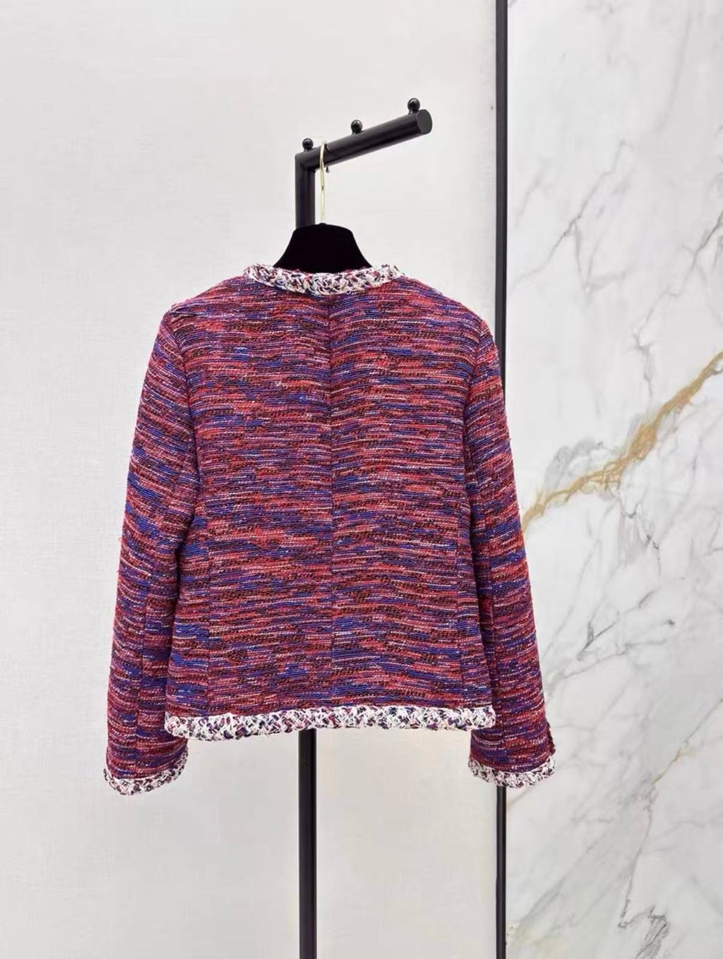 Red-Blue Mixed Tweed Jacket and Skirt Set