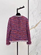 Red-Blue Mixed Tweed Jacket and Skirt Set
