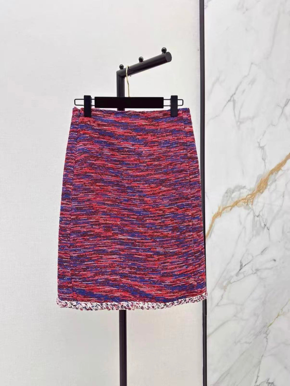 Red-Blue Mixed Tweed Jacket and Skirt Set