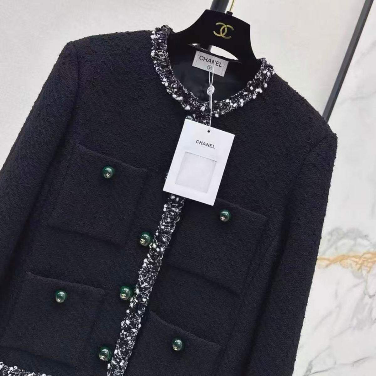 Emerald Green Button Black Jacket