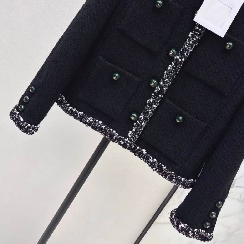Emerald Green Button Black Jacket