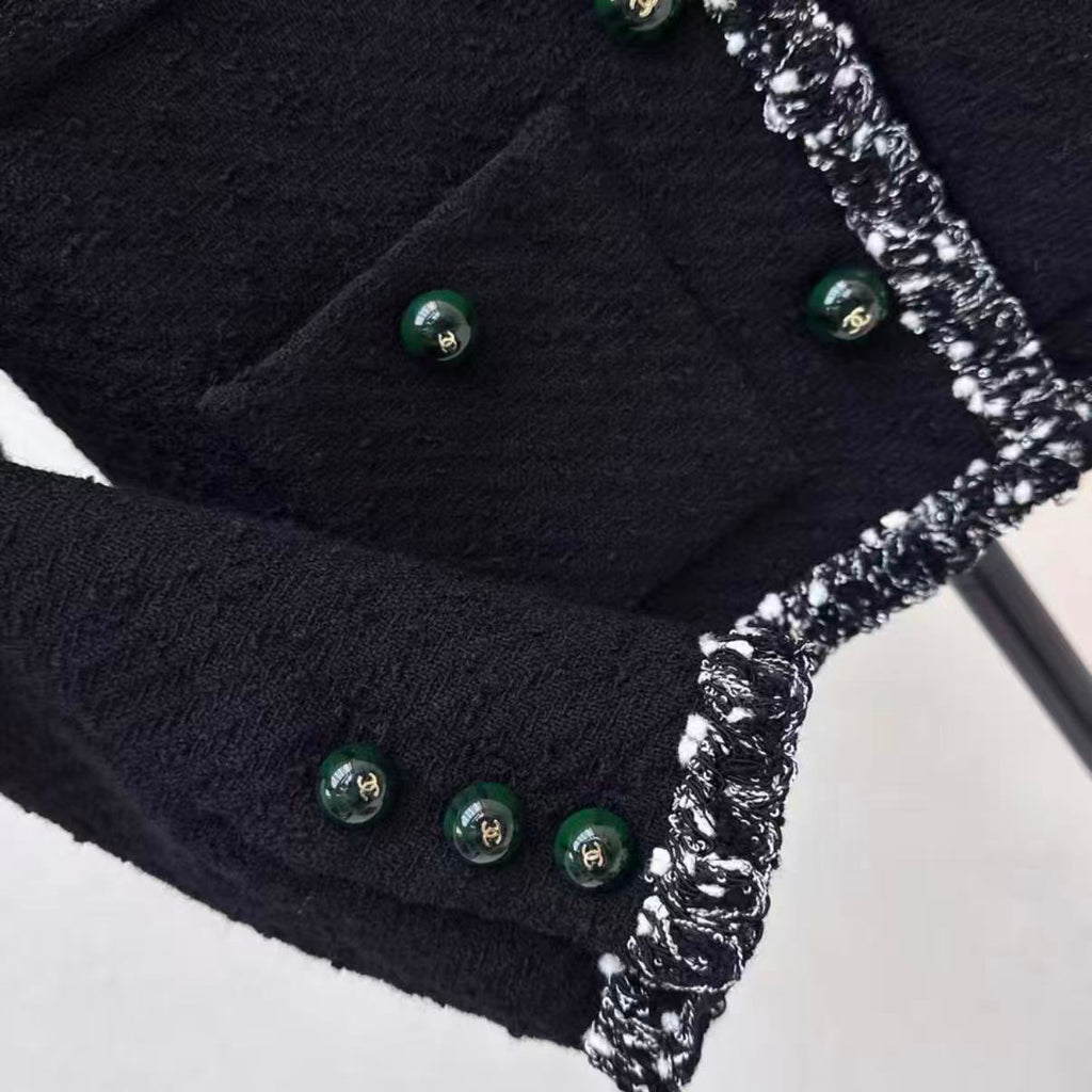 Emerald Green Button Black Jacket