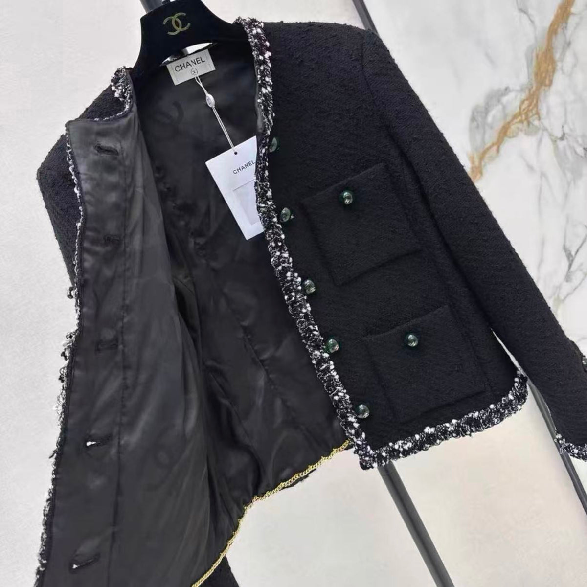 Emerald Green Button Black Jacket