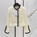 Elegant Contrast-Color Woven Jacket and Skirt Set