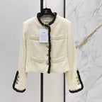 Elegant Contrast-Color Woven Jacket and Skirt Set