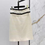 Elegant Contrast-Color Woven Jacket and Skirt Set