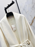 V Detail Belted Wool Long Coat