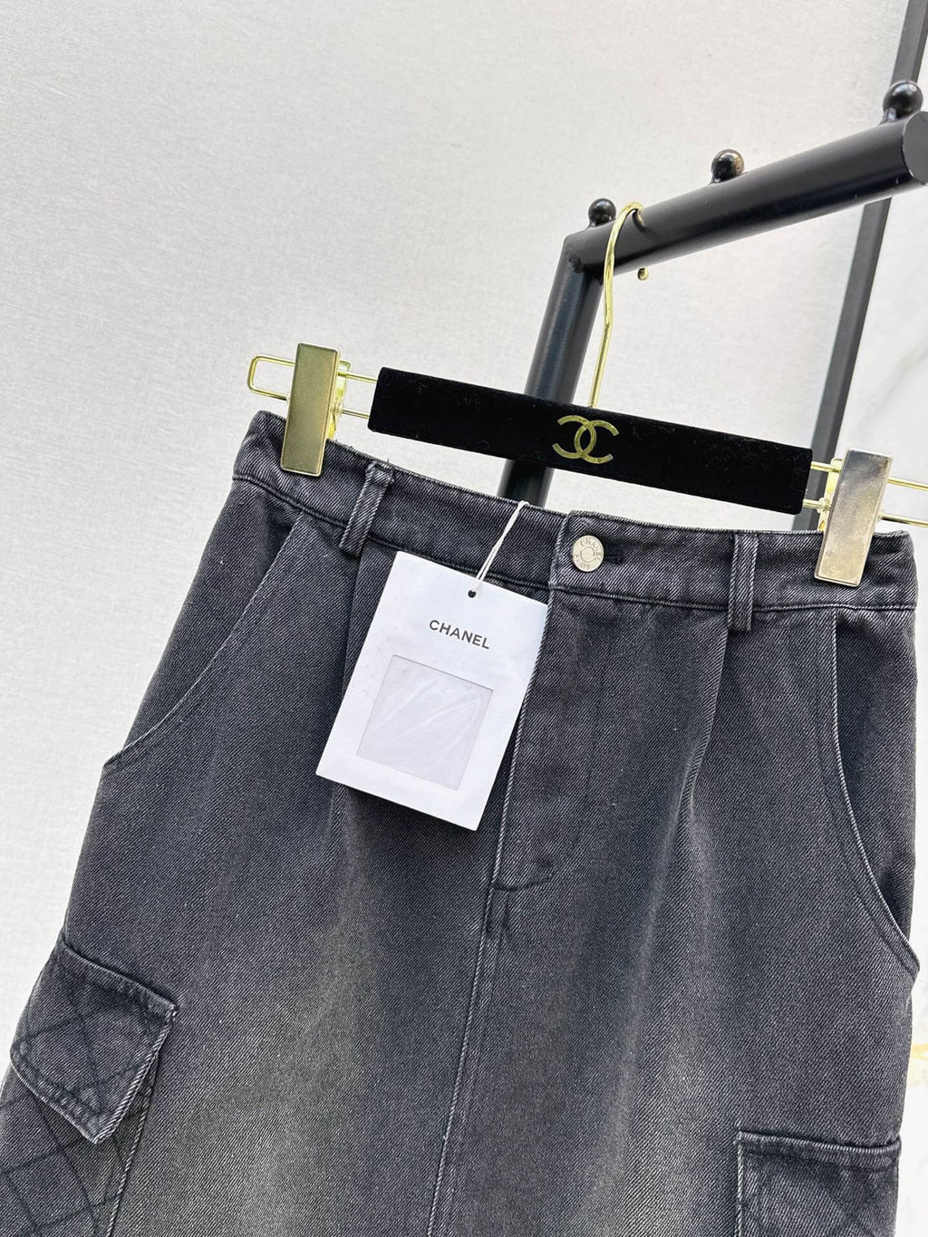 Cargo Denim Midi Skirt