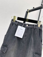 Cargo Denim Midi Skirt