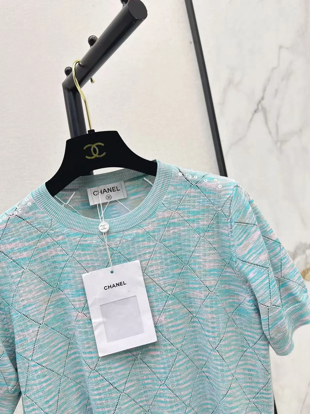 Yarn Diamond Pattern Short Sleeve