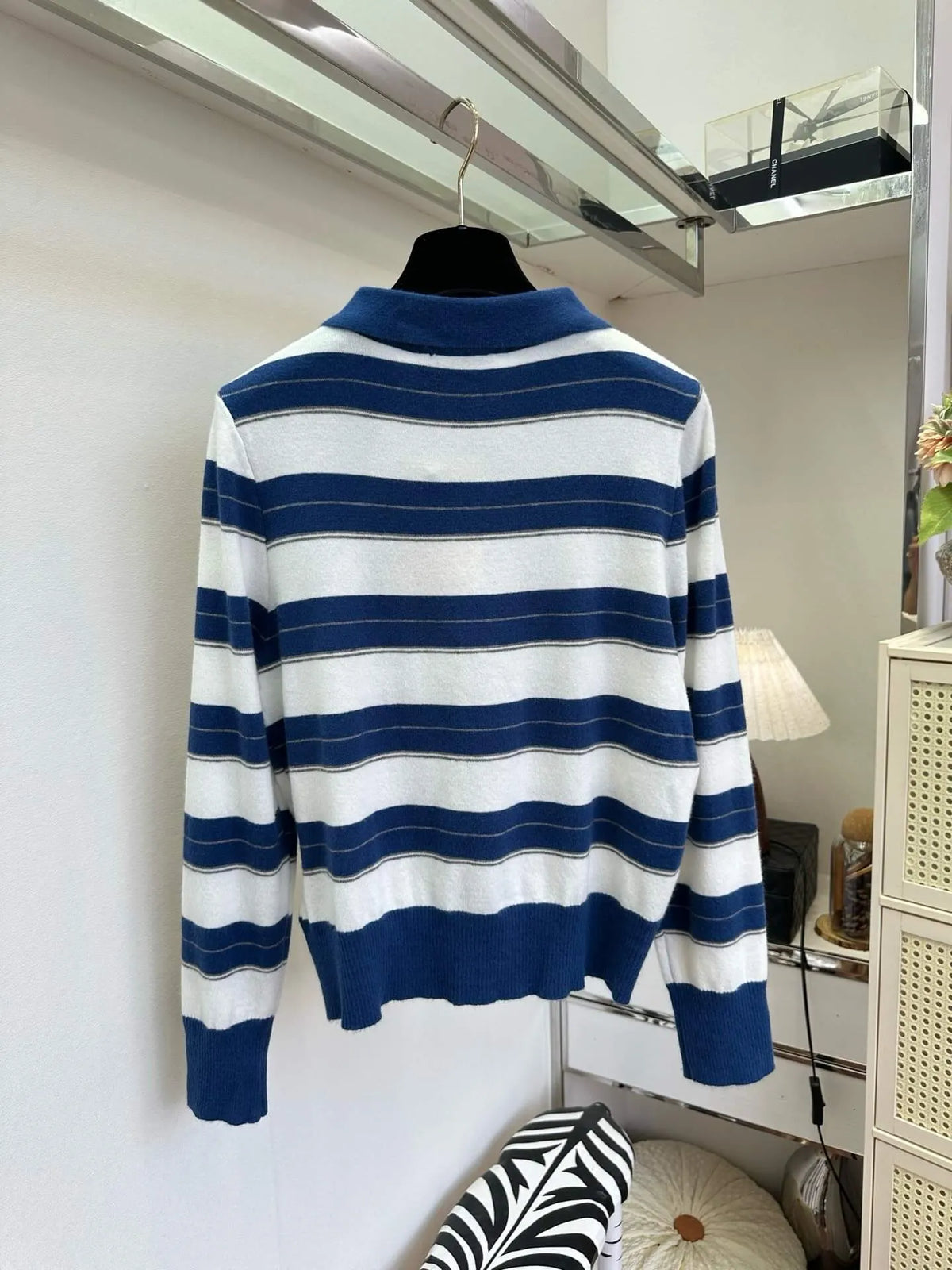 Vintage Contrast Stripe Knit Polo Top