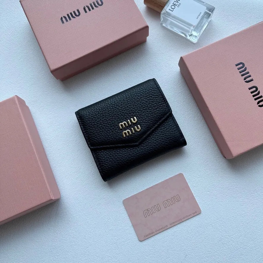 Multi-Color Grained Leather Short Wallet