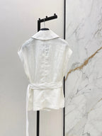 Belted Linen Trench Sleeveless Vest