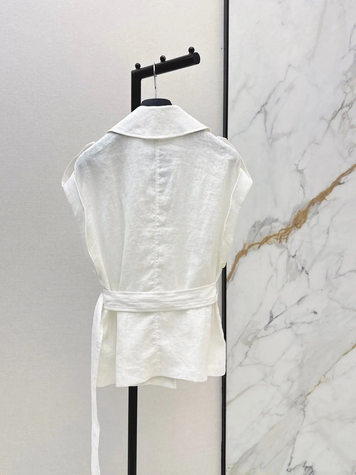 Belted Linen Trench Sleeveless Vest