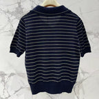 Color-Block Stripe Polo Knit Top