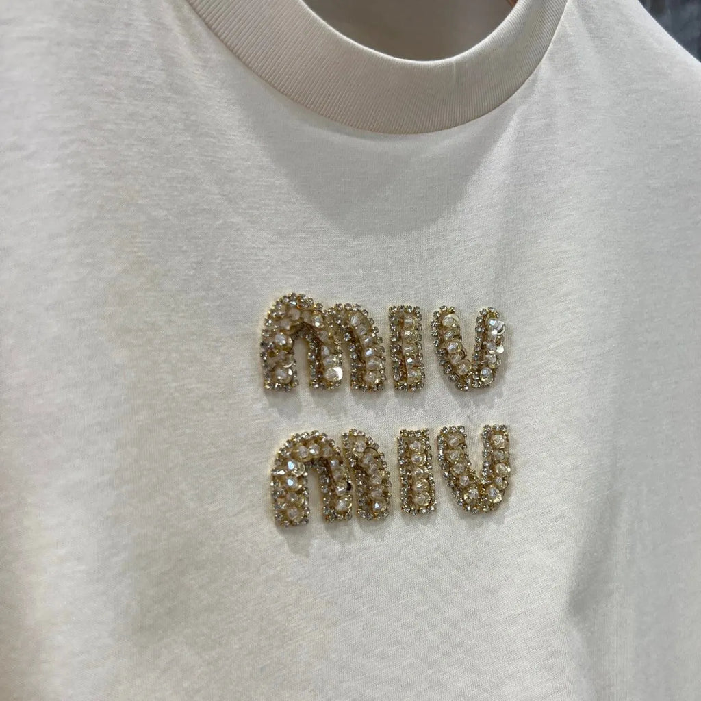 Trendy Diamond-Embellished Letter T-Shirt