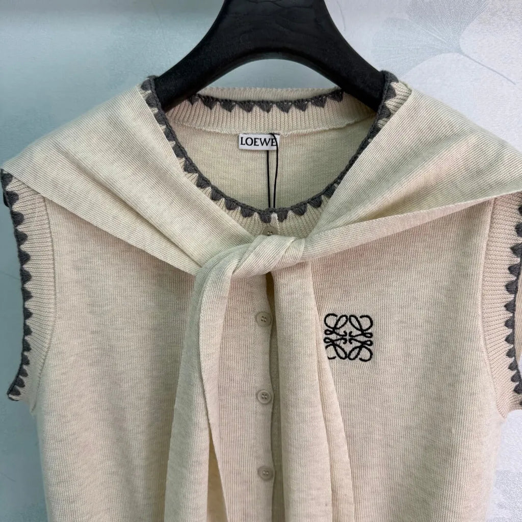 Tie Shawl Scallop Edge Knit Vest