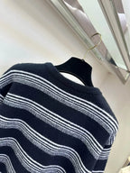 Stripe Crew Neck Knit Cardigan