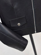 ound Neck Zip Cropped Leather Jacket