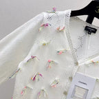 Colorful Floral Openwork Cardigan