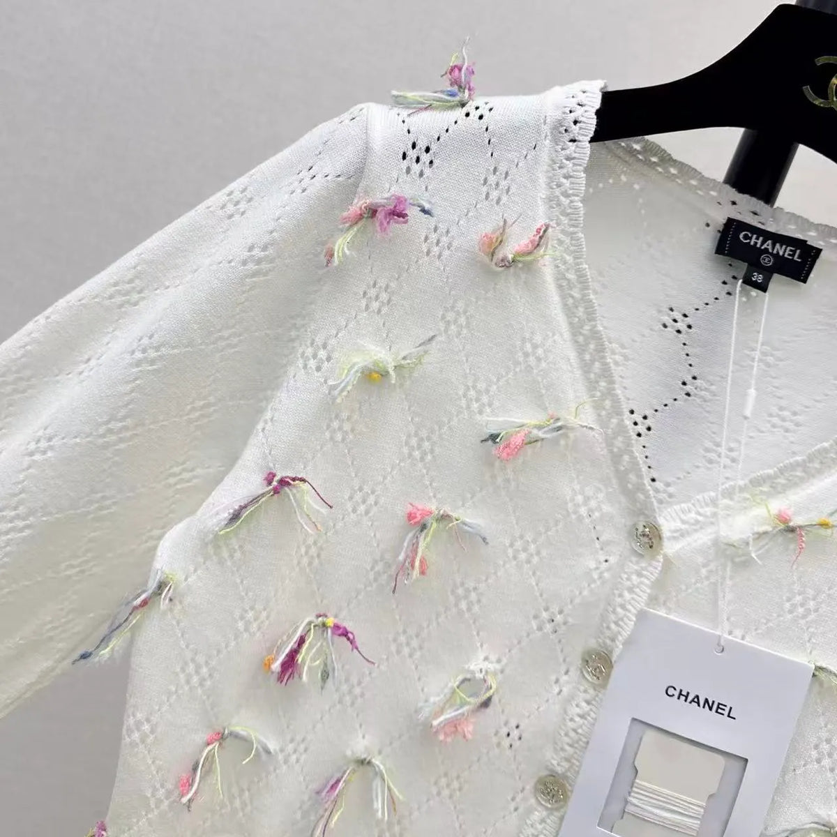 Colorful Floral Openwork Cardigan