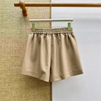 Leather Patch Elastic Waist Shorts
