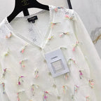 Colorful Floral Openwork Cardigan