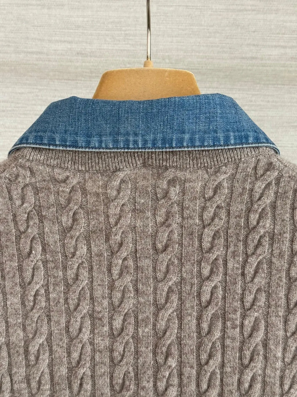 Cable Knit Denim Collar Top