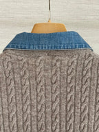 Cable Knit Denim Collar Top