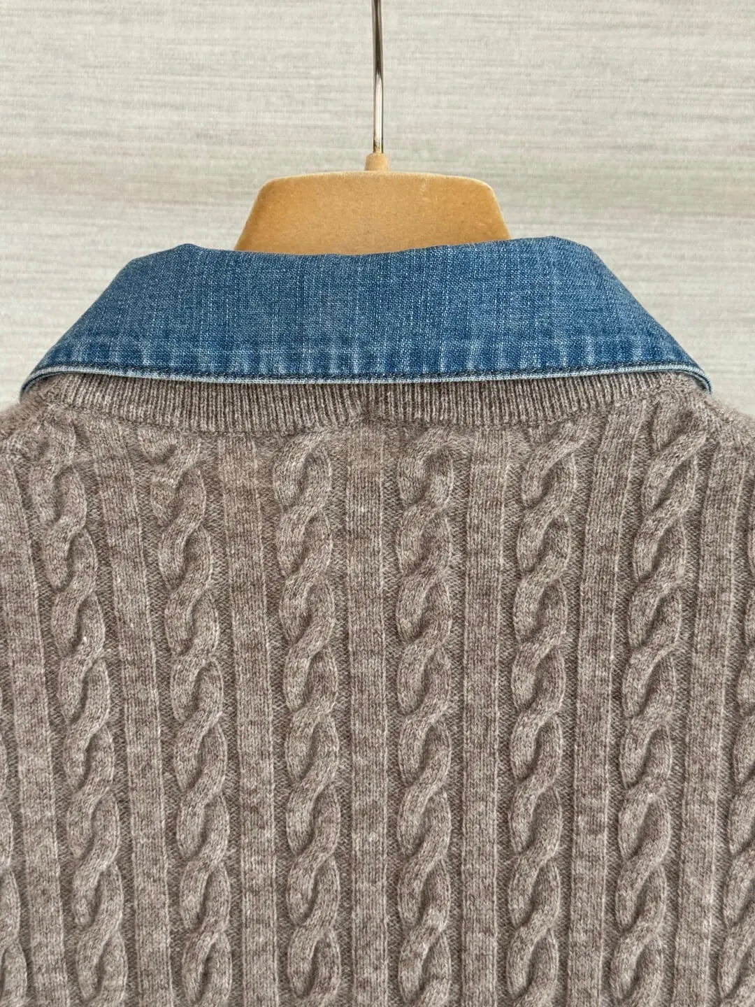 Cable Knit Denim Collar Top
