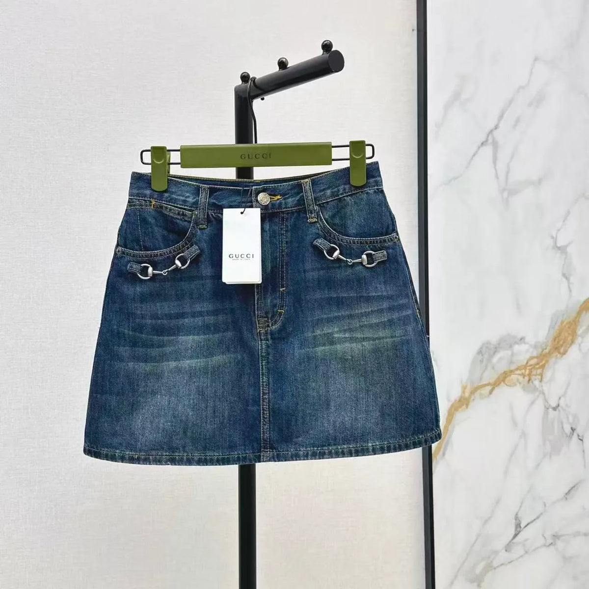 Classic Horsebit Denim Mini Skirt