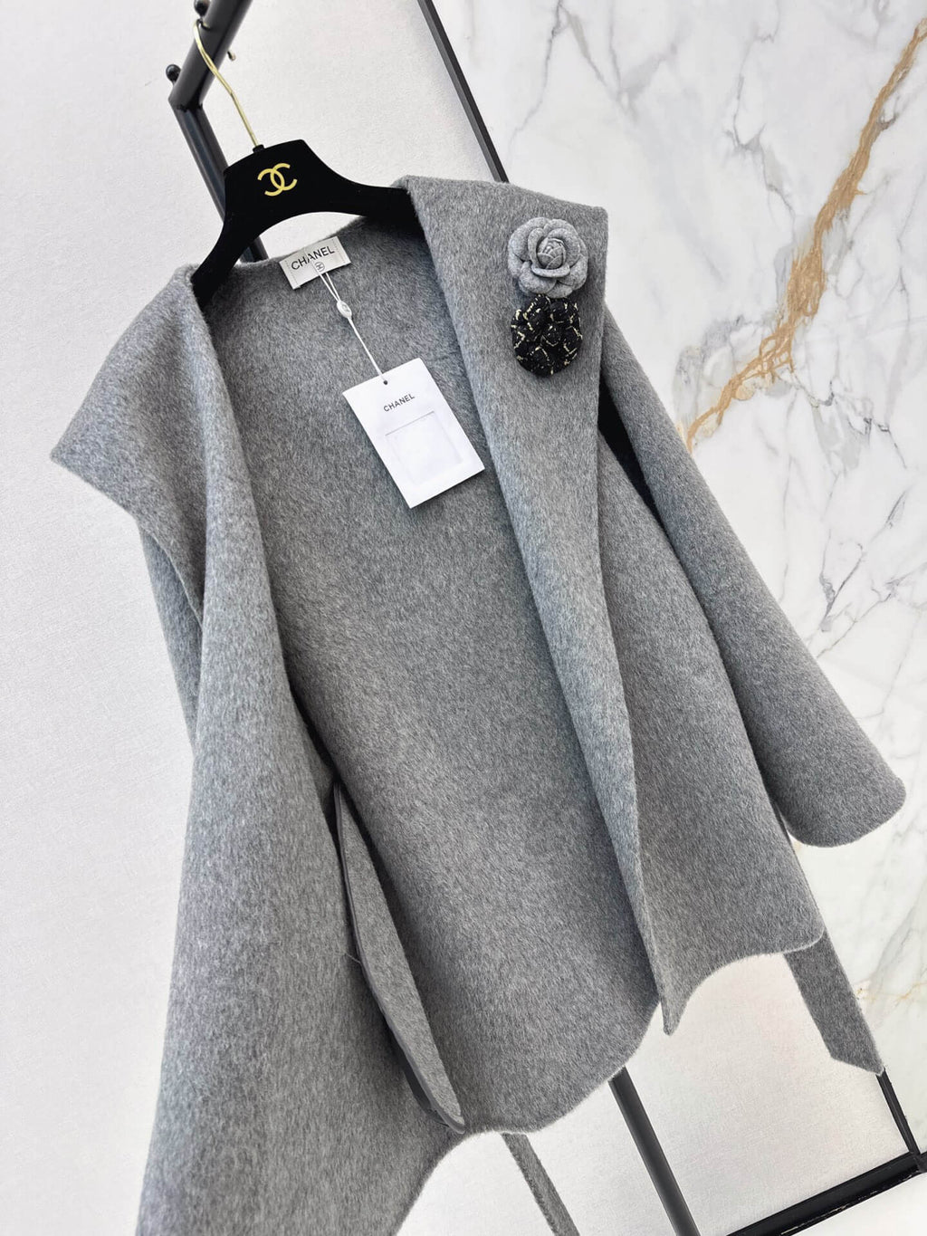 Heather Gray Shawl Collar Wrap Coat