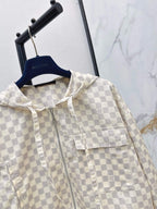 Checkered Hooded Jacket Wide Leg Pants Set
