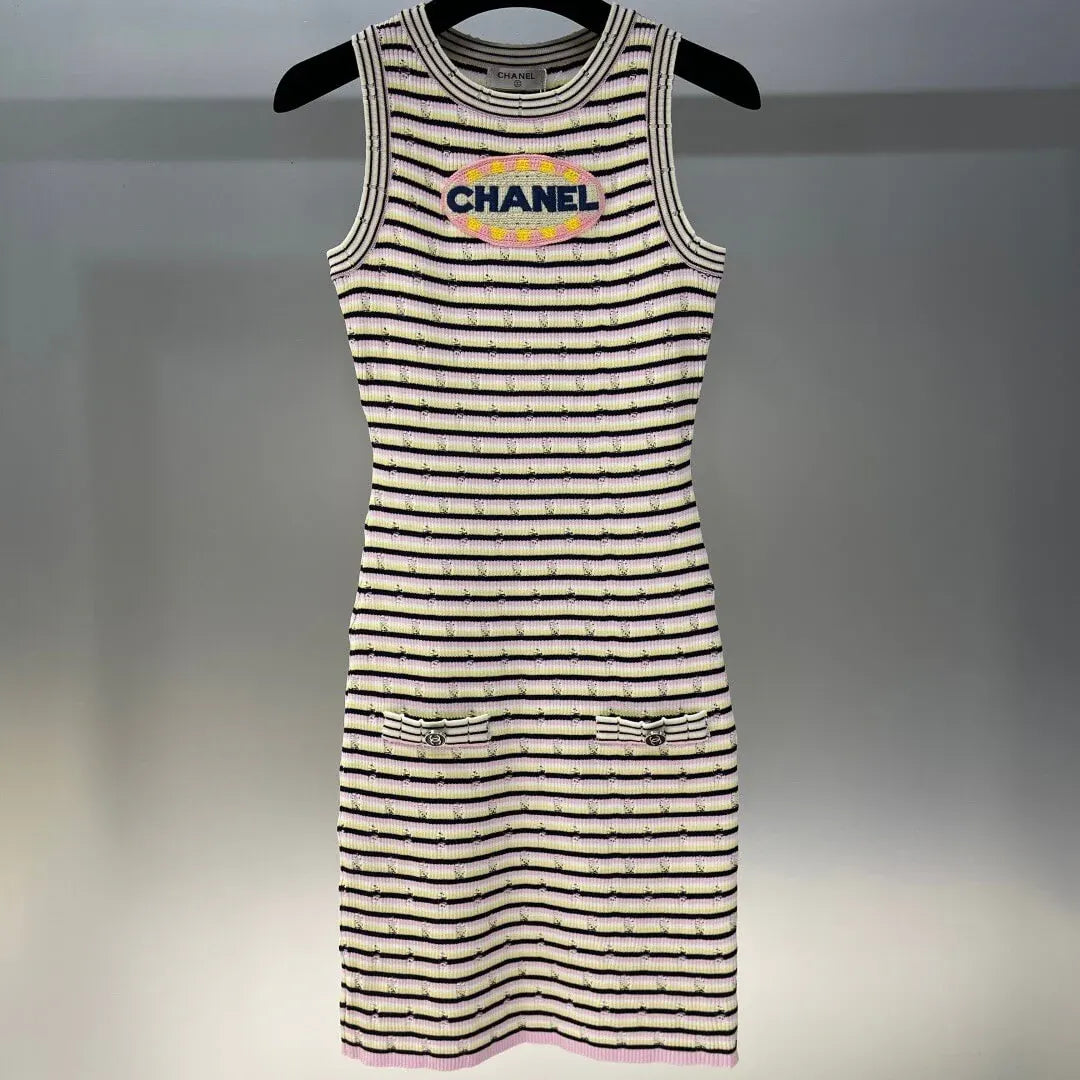 Letter Embroidered Colorful Vest Top and Dress