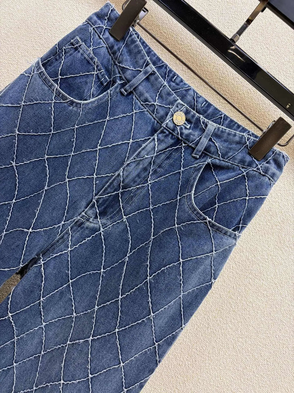 Diamond Stitch Wide Leg Jeans