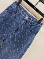 Diamond Stitch Wide Leg Jeans