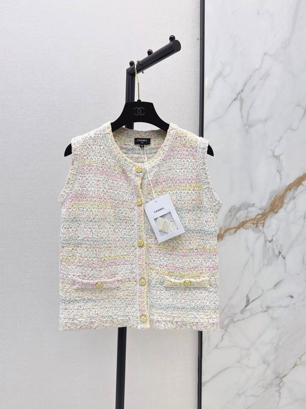 Pastel Fleck Round Neck Knit Vest