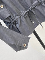 Stand Collar Drawstring Waist Jacket