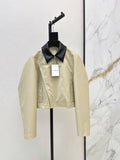 Khaki Leather Collar Biker Crop Top