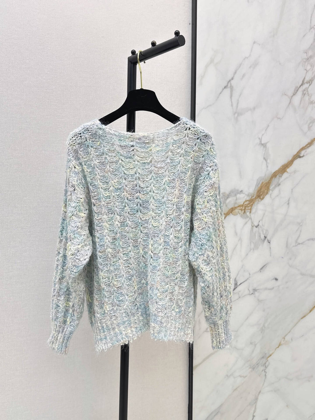 Multicolor Mohair V-neck Hollow Knit Cardigan