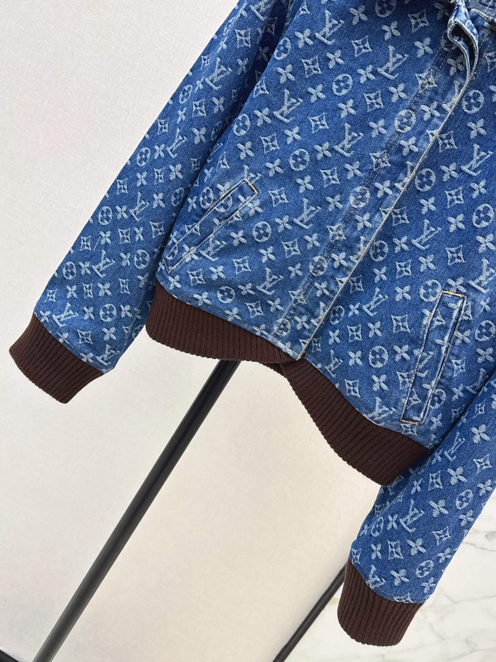 Allover Jacquard Rib Hem Denim Jacket