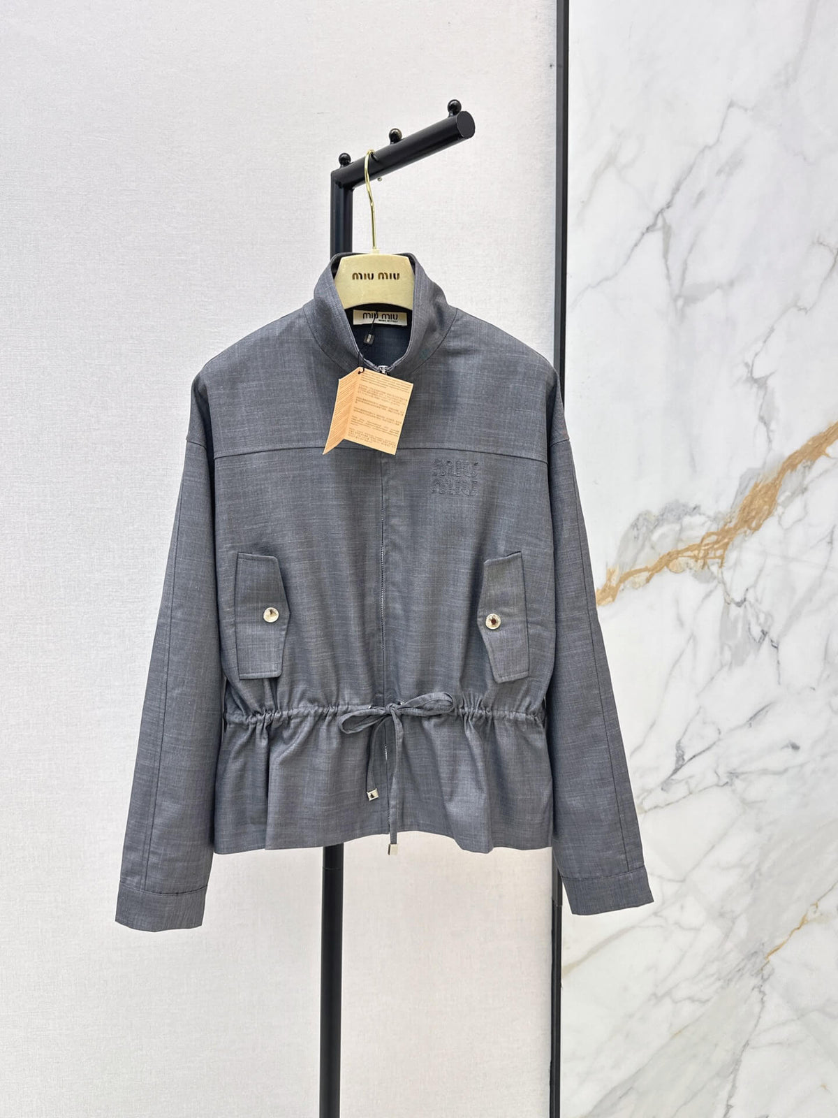 Stand Collar Drawstring Waist Jacket
