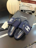 Zippered Pocket Blue Denim Fabric Sandals