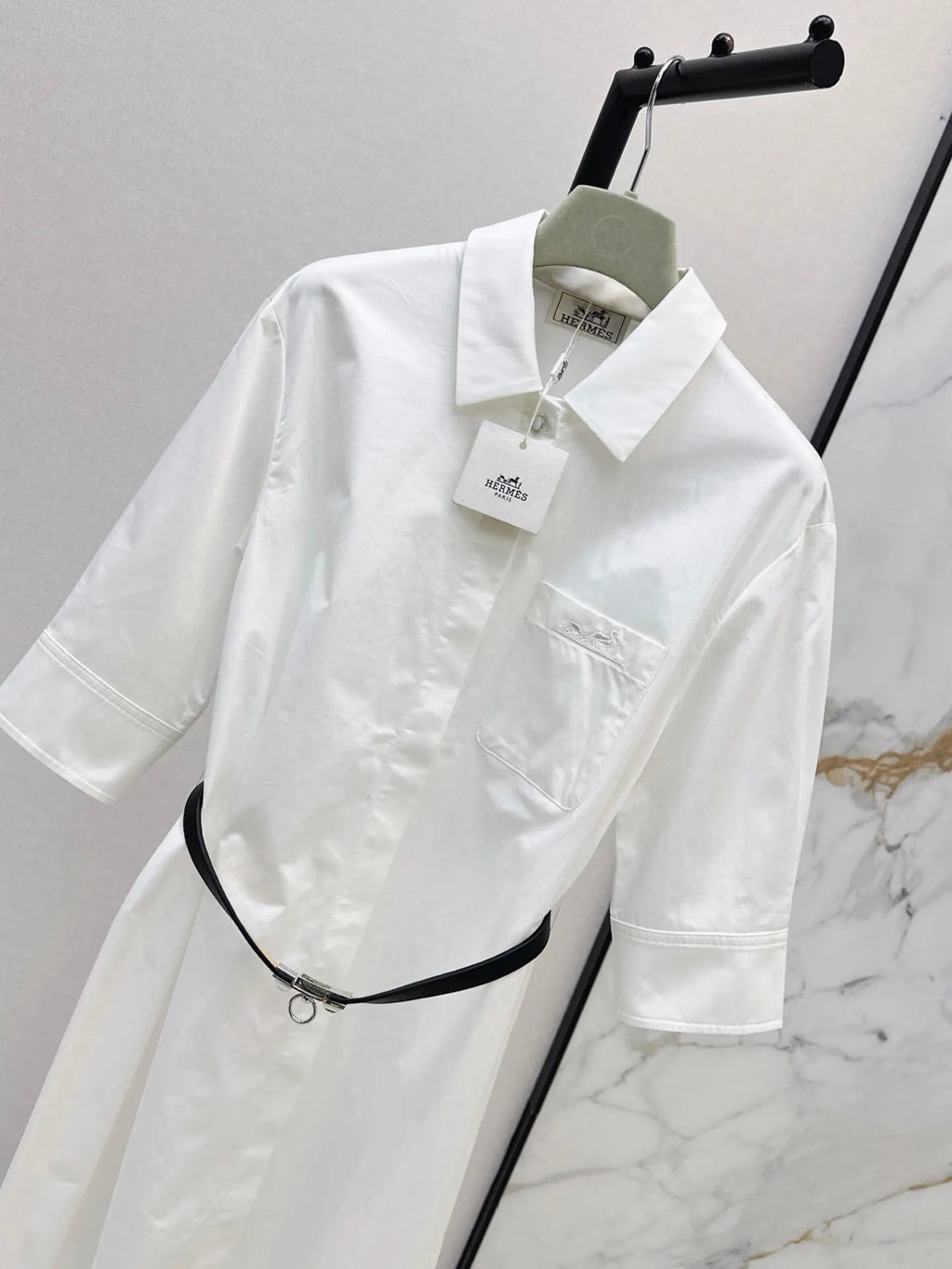 Belted Half Sleeve Shirt Mini Dress
